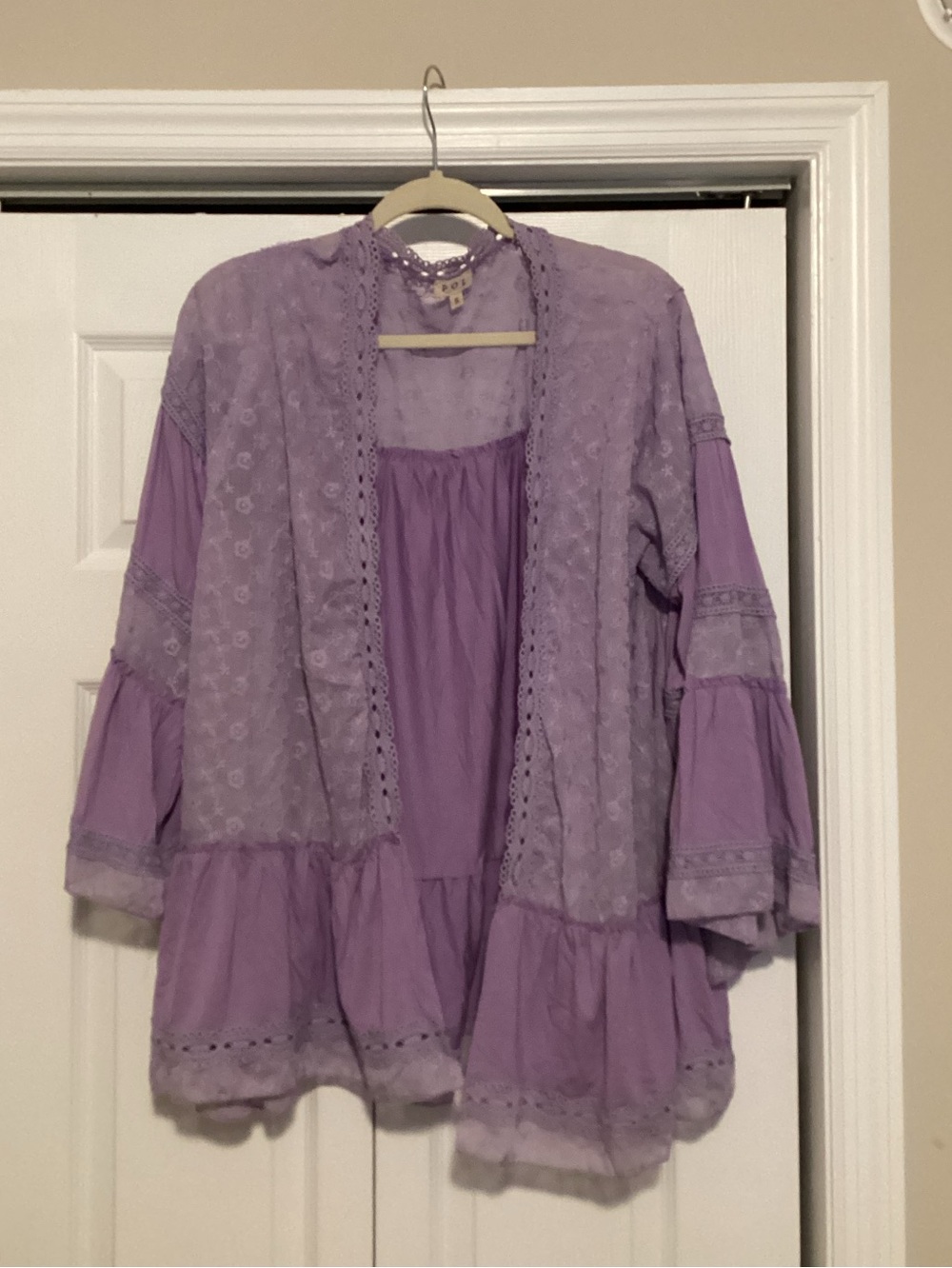 Lavender Eyelet Lace Open-Front Women's Kimono